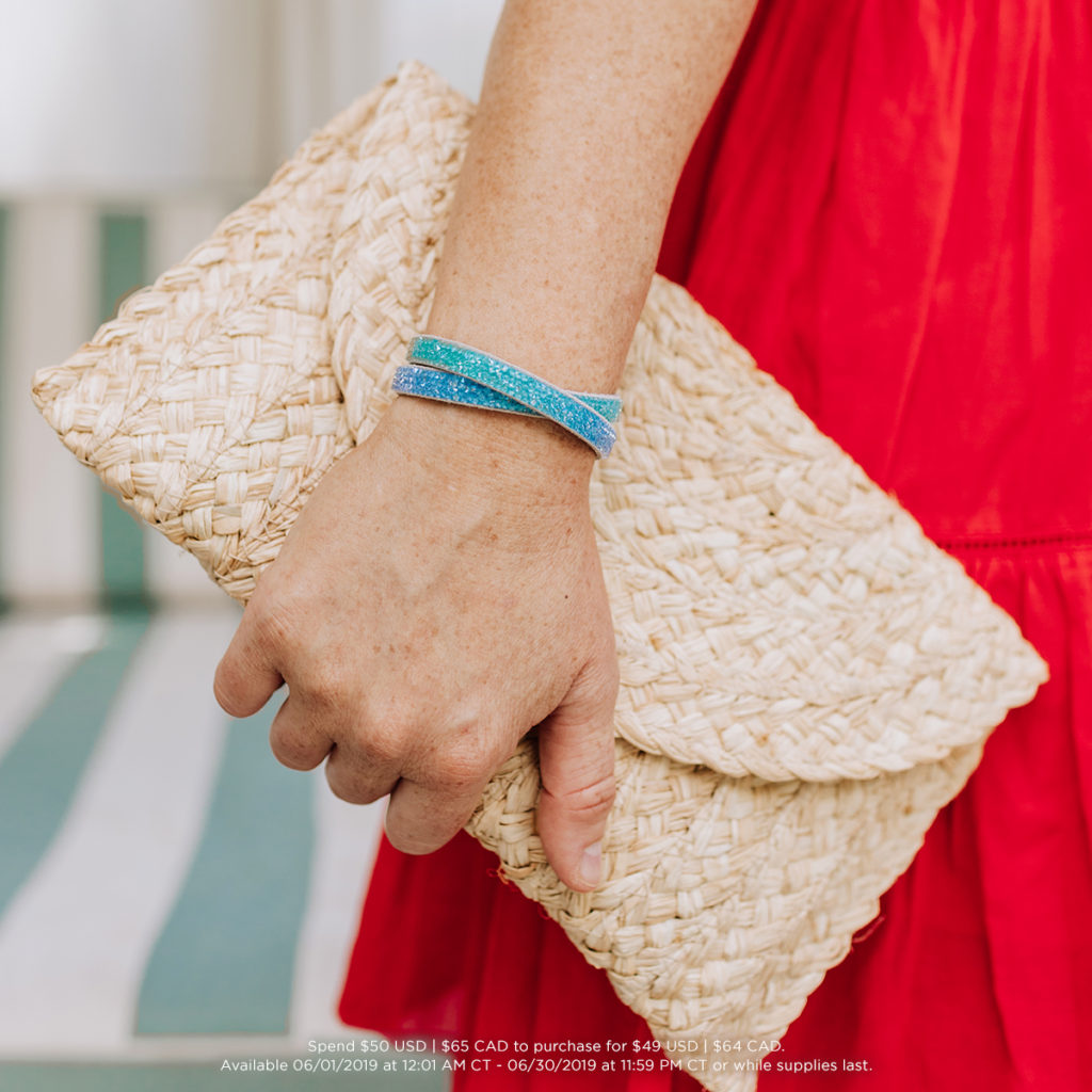 Ombre Blue Swarovski Wrap Bracelet on wrist